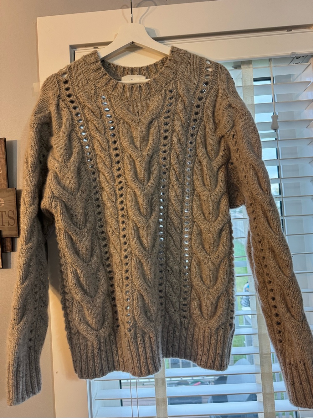 Wilfred Cable Knit Crewneck Sweater in Taupe